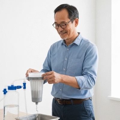Person using a DIY water purification method